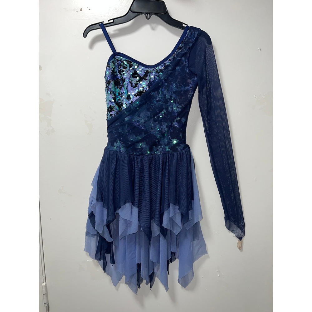 Costume Gallery blue sequin lyrical dance leotard dress kids girls  large 18209